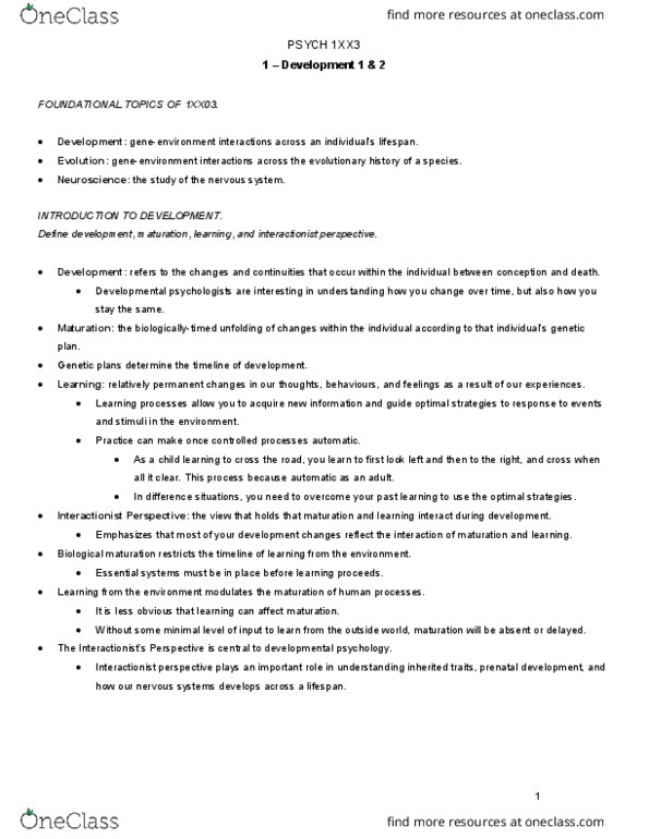 PSYCH 1XX3 Lecture Notes - Lecture 1: Y Chromosome, Occipital Lobe, Dishabituation thumbnail