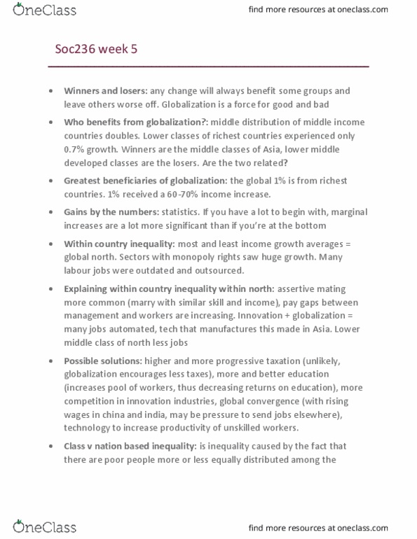 SOC236H5 Lecture Notes - Lecture 6: Lower Middle Class, International Inequality, Progressive Tax thumbnail