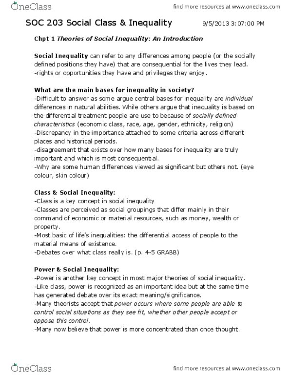 SOC 203 Chapter Notes -Social Inequality thumbnail