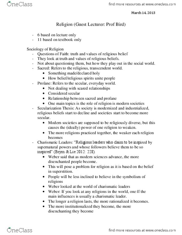 SOC100H5 Lecture Notes - Lecture 15: Westboro Baptist Church, Islamic Fundamentalism thumbnail