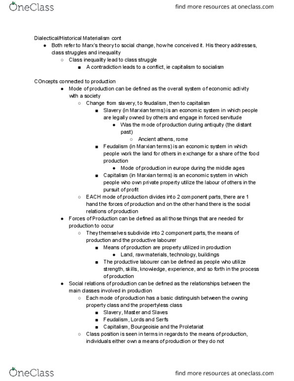 SOCIOL 2S06 Lecture Notes - Lecture 5: Small Business, Class Conflict, Proletariat thumbnail