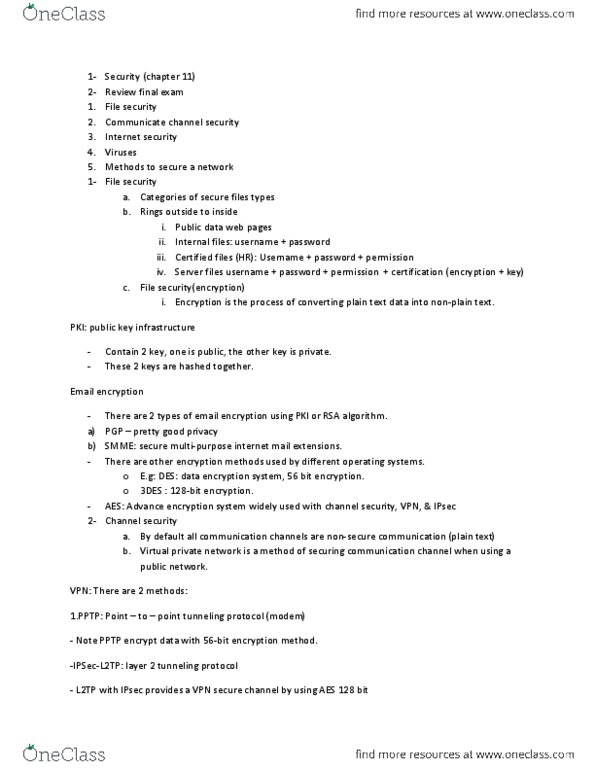 ITM 301 Lecture Notes - Mime, Public Key Infrastructure, Email Encryption thumbnail