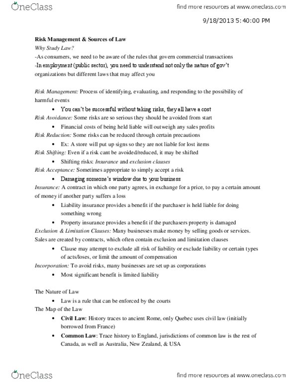 LAW 122 Chapter Notes - Chapter 1: Liability Insurance, Property Insurance, Corporate Crime thumbnail