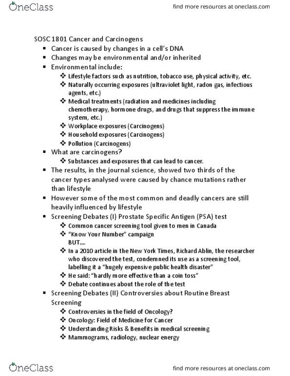 SOSC 1801 Lecture Notes - Lecture 1: Prostate-Specific Antigen, Mammography, Structural Violence thumbnail