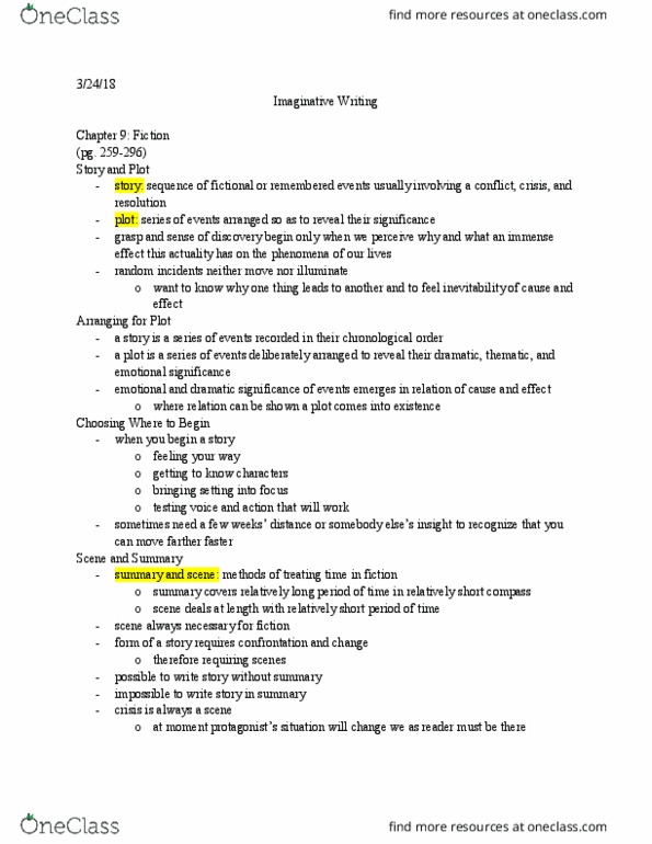 ENGL 2744 Chapter Chapter 9 pg. 259-296: Imaginative Writing 4th Edition pg. 259-296 outline thumbnail