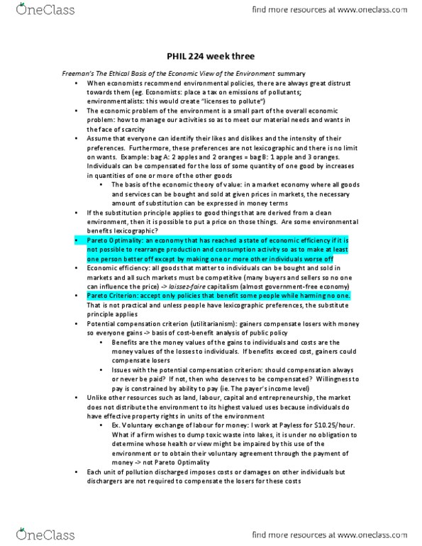 PHIL224 Chapter Notes -Lexicographic Preferences, Pareto Efficiency, Economic Efficiency thumbnail