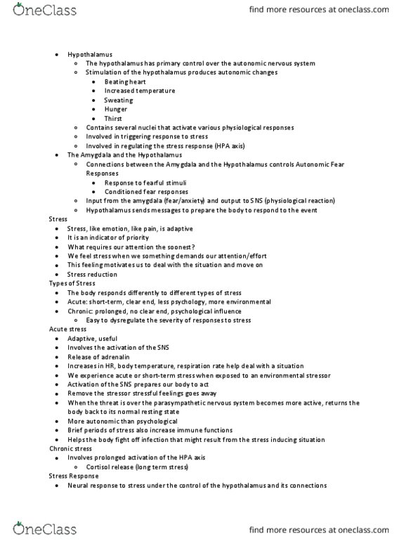 PSYC 3300 Lecture Notes - Lecture 18: Posttraumatic Stress Disorder, Glucocorticoid, Pituitary Gland thumbnail