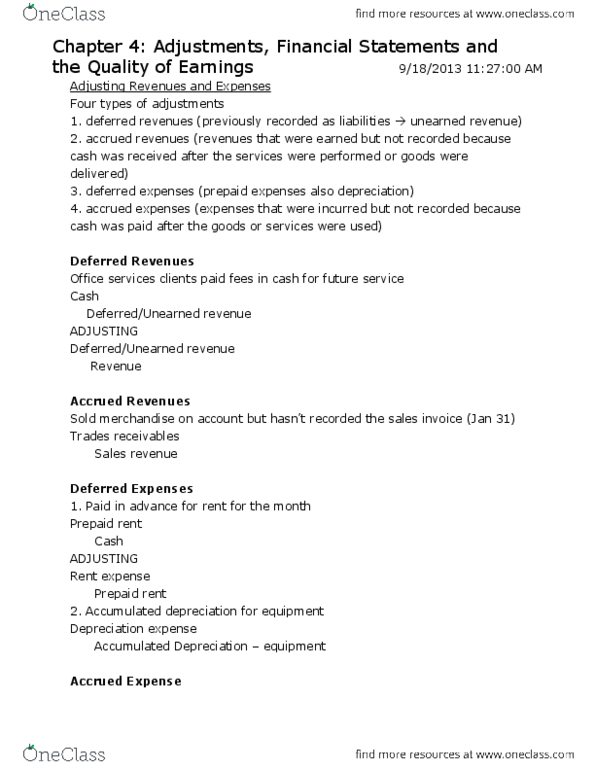 AFM101 Chapter Notes - Chapter 4: Deferral, Financial Statement, Retained Earnings thumbnail