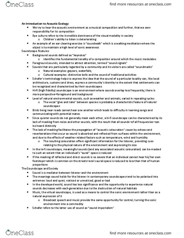 CMN 210 Chapter Notes - Chapter N/A: Noise Barrier, High Fidelity, Soundscape thumbnail