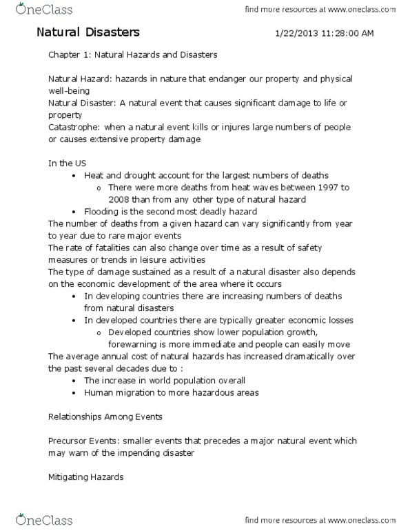 EARTHSC 2GG3 Chapter Notes -Federal Emergency Management Agency, United States Geological Survey, Natural Disaster thumbnail