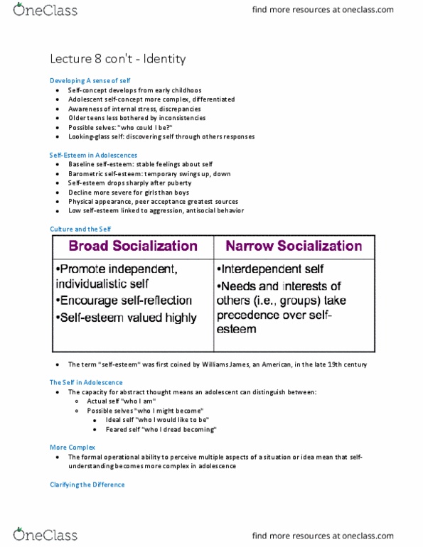 PSY 3105 Lecture Notes - Lecture 8: Advantageous, Mothers Talk, James Marcia thumbnail