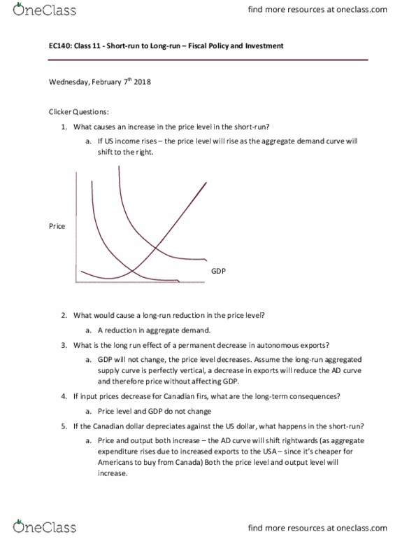 EC140 Lecture Notes - Lecture 11: Output Gap, Aggregate Demand, Real Interest Rate thumbnail