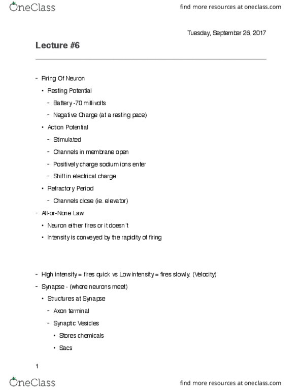 PS101 Lecture Notes - Lecture 6: Somatic Nervous System, Curare, Sympathetic Nervous System thumbnail