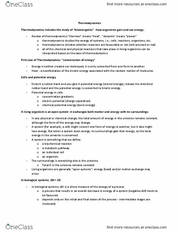 MBB 222 Lecture Notes - Lecture 6: Endergonic Reaction, Electric Potential, Gibbs Free Energy thumbnail