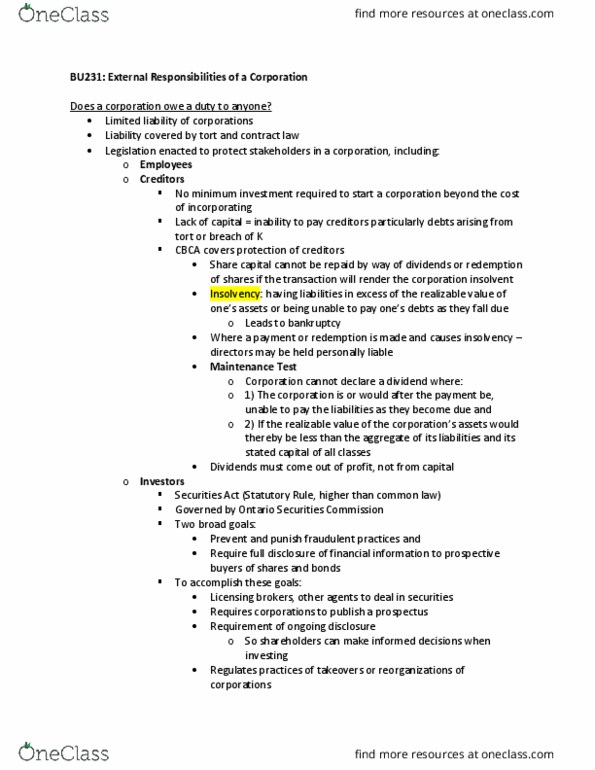 BU231 Lecture Notes - Lecture 20: Share Capital, Strict Liability, Actus Reus thumbnail