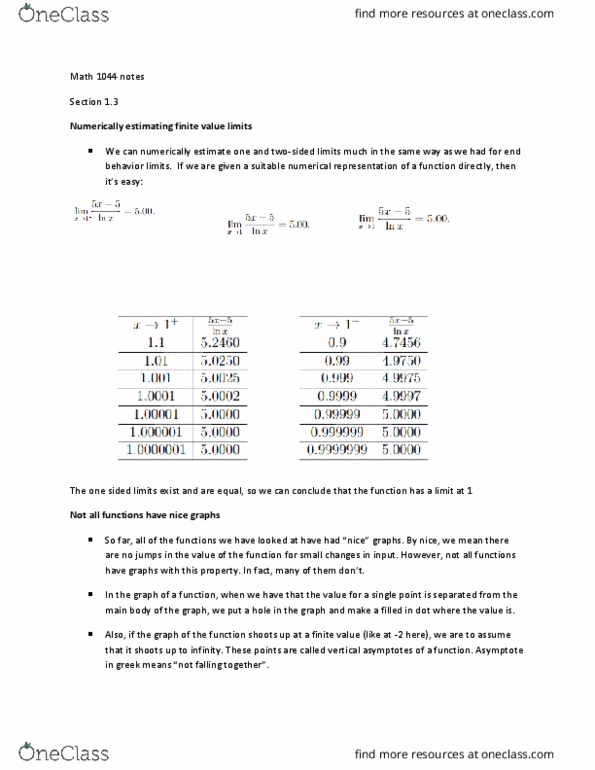 MATH 1044 Lecture Notes - Lecture 1: Graph Of A Function, Quotient Rule thumbnail