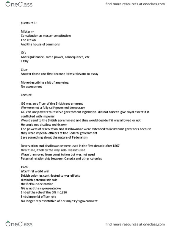 POLI 221 Lecture Notes - Lecture 6: Royal Assent, Letters Patent thumbnail