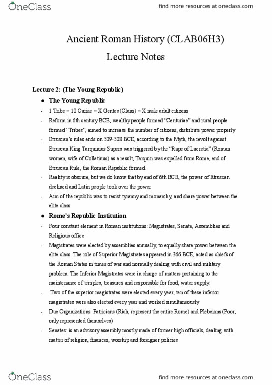CLAB06H3 Lecture Notes - Lecture 2: Centuria, Roman Law thumbnail