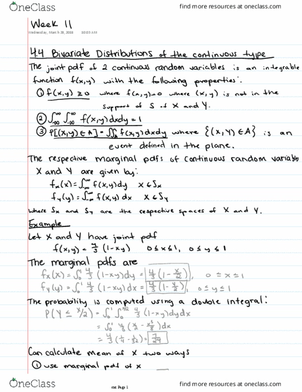 STAT 3600 Lecture 11: Week II Bivariate of the continuous type, normal bivariate disitribution thumbnail