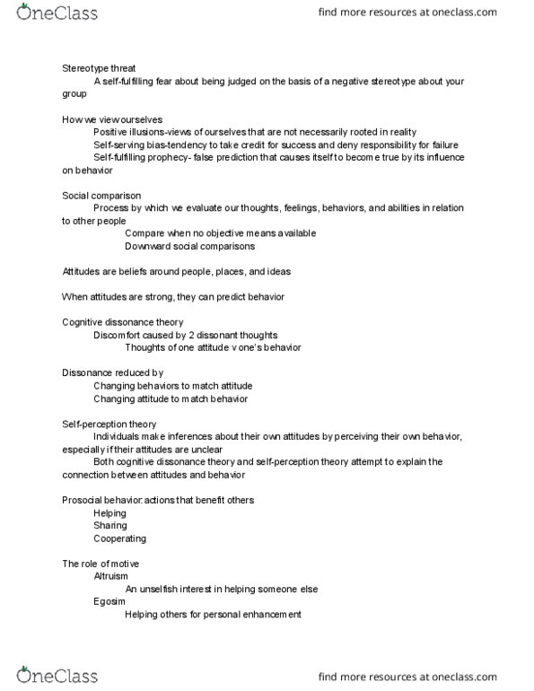 PSYC 1103 Lecture Notes - Lecture 20: Cognitive Dissonance, Prosocial Behavior, Stereotype Threat thumbnail