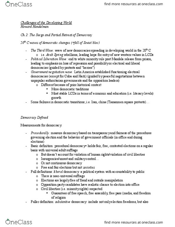 POLI 227 Chapter Notes - Chapter 2: Liberal Democracy, Arab Spring, Protestantism thumbnail