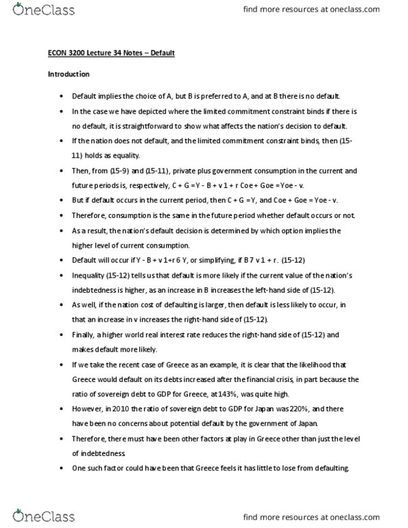 ECON 3200 Lecture Notes - Lecture 34: Government Debt, Real Interest Rate, Economic And Monetary Union Of The European Union thumbnail