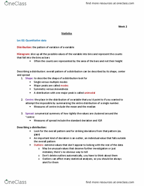 STAB22H3 Lecture Notes - Lecture 2: Standard Deviation, Histogram, Quartile thumbnail