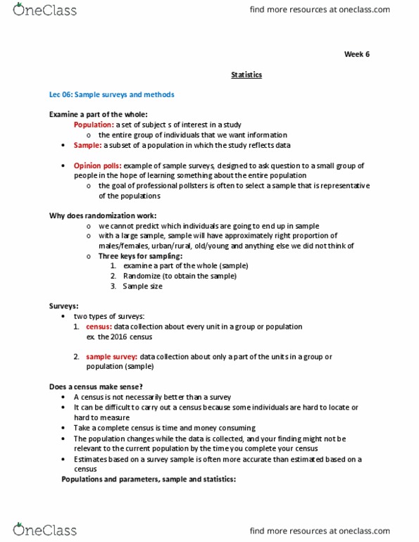 STAB22H3 Lecture Notes - Lecture 6: Sample Size Determination, Systematic Sampling, Sampling Frame thumbnail