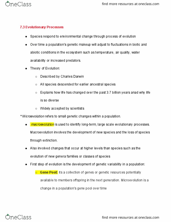 ES101 Lecture Notes - Lecture 27: Macroevolution, Microevolution, Genetic Variability thumbnail