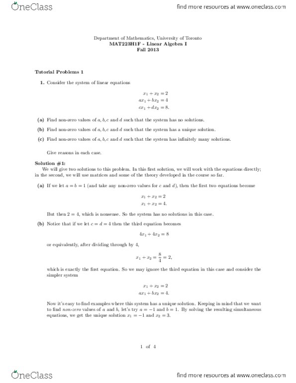 MAT223H1 Lecture Notes - Augmented Matrix, Gaussian Elimination thumbnail