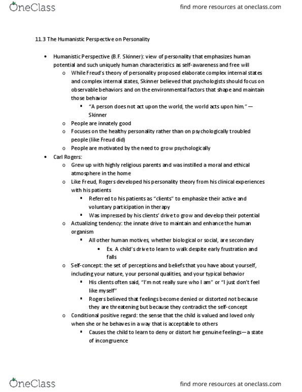 PSYC 201 Chapter Notes - Chapter 11.3: Unconditional Positive Regard thumbnail