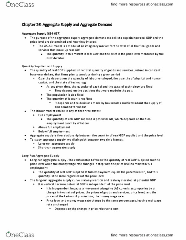 Economics 1022A/B Chapter Notes - Chapter 26: Real Wages, Aggregate Demand, Aggregate Supply thumbnail