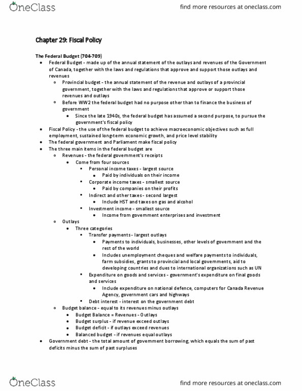 Economics 1022A/B Chapter Notes - Chapter 29: Canada Revenue Agency, Government Budget Balance, Balanced Budget thumbnail