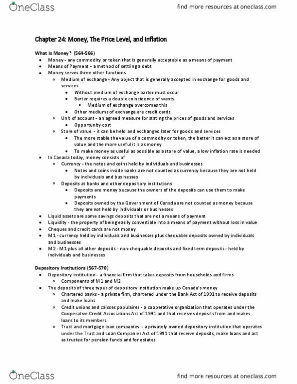 Economics 1022A/B Chapter Notes - Chapter 24: Credit Union, Price Level, Mortgage Loan thumbnail