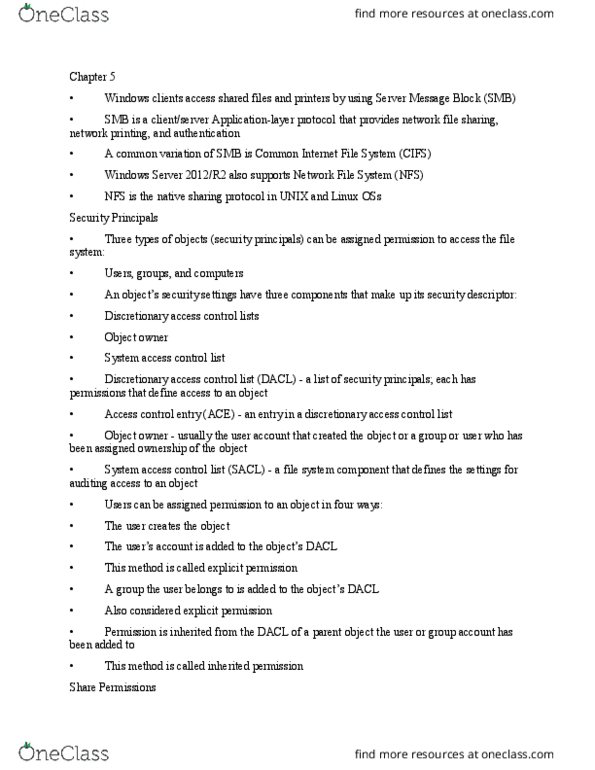 ITM 315 Lecture Notes - Lecture 5: Discretionary Access Control, Access Control List, Server Message Block thumbnail