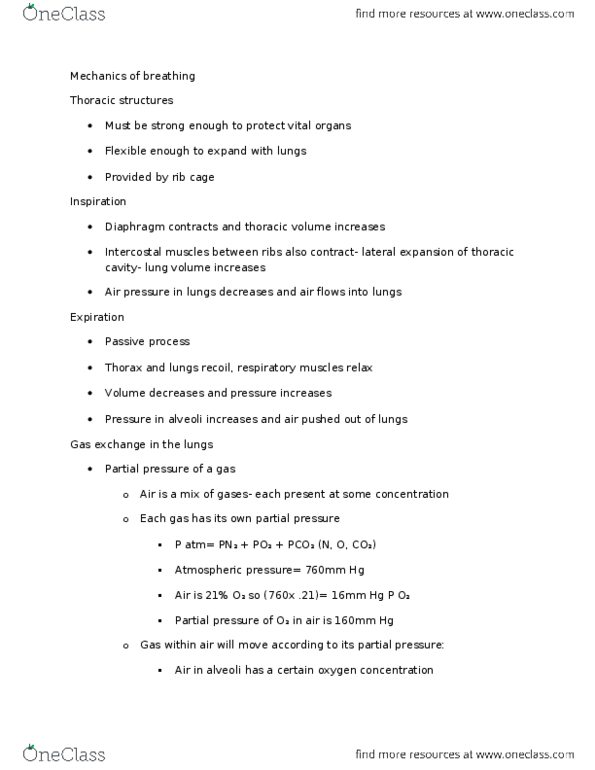 BIO 105 Lecture Notes - Thoracic Cavity, Intercostal Muscle, Partial Pressure thumbnail