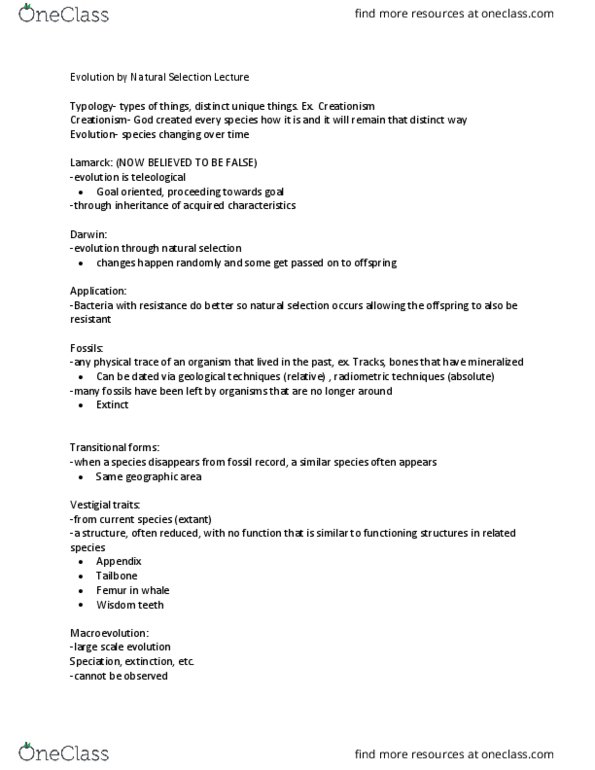 BIOLOGY 1M03 Lecture Notes - Lecture 2: Wisdom Tooth, Macroevolution, Femur thumbnail