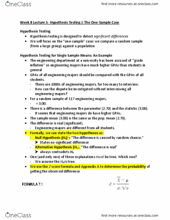 SSCI 2910U Lecture Notes - Lecture 5: Null Hypothesis, Standard Score, Statistical Hypothesis Testing thumbnail