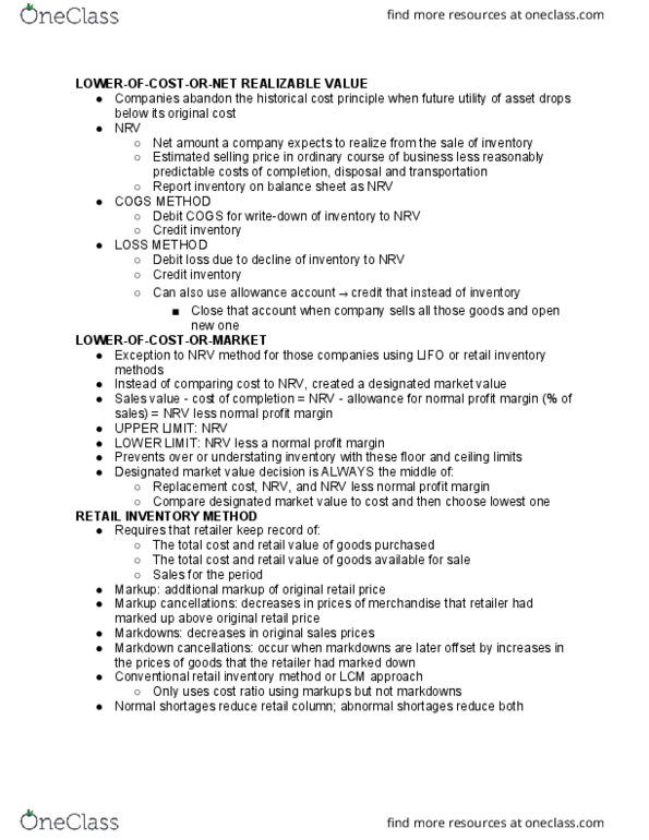 ACC 311 Lecture Notes - Lecture 14: Historical Cost, Write-Off, Markdown thumbnail