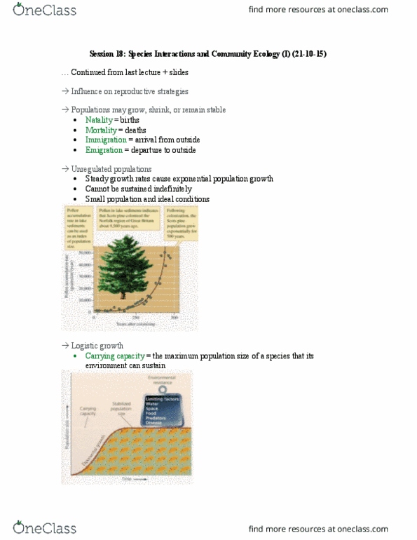 ENV100Y5 Lecture Notes - Lecture 18: Logistic Function, Carrying Capacity, Interspecific Competition thumbnail