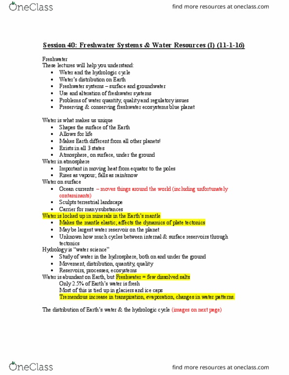 ENV100Y5 Lecture Notes - Lecture 42: Pore Space In Soil, Drainage Basin, Ocean Current thumbnail