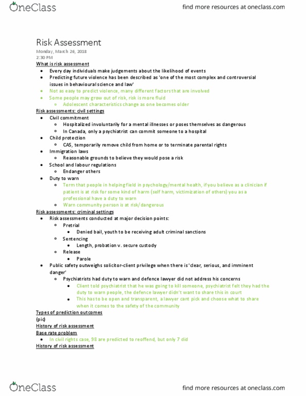 Psychology 2032A/B Lecture Notes - Lecture 10: Risk Assessment, Decision Points, Child Protection thumbnail