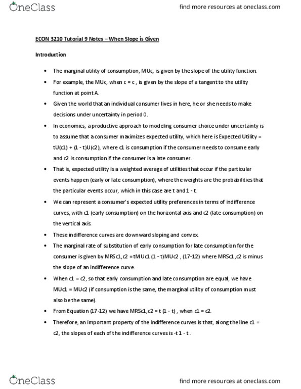 ECON 3210 Lecture Notes - Lecture 9: Muc1, Expected Utility Hypothesis, Indifference Curve thumbnail