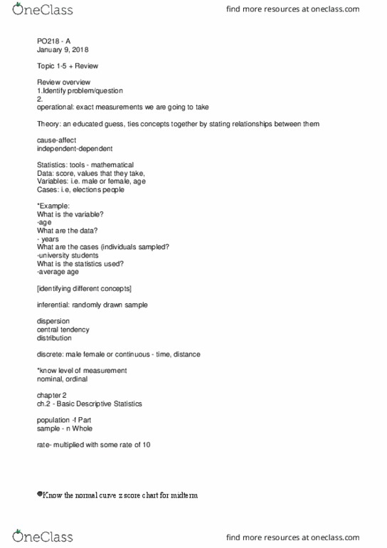 PO218 Lecture Notes - Lecture 1: Normal Distribution, Central Tendency, Null Hypothesis thumbnail