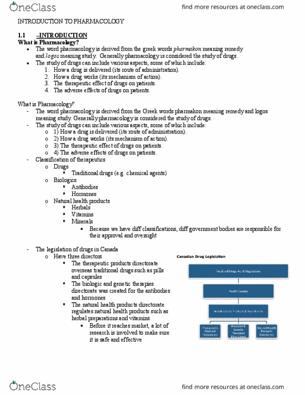 Pharmacology 2060A/B Lecture Notes - Lecture 1: Naturopathy, Pharmacology, Health Canada thumbnail