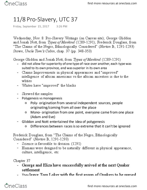ENG 250W Lecture Notes - Lecture 27: George Gliddon, Josiah C. Nott, Loker thumbnail