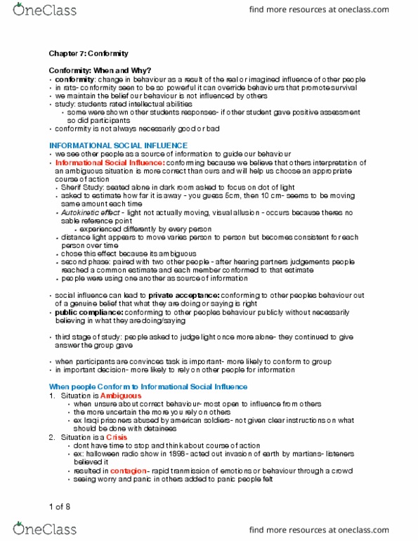 Psychology 2070A/B Chapter Notes - Chapter 7: Mass Psychogenic Illness, Black Canadians, Normative Social Influence thumbnail