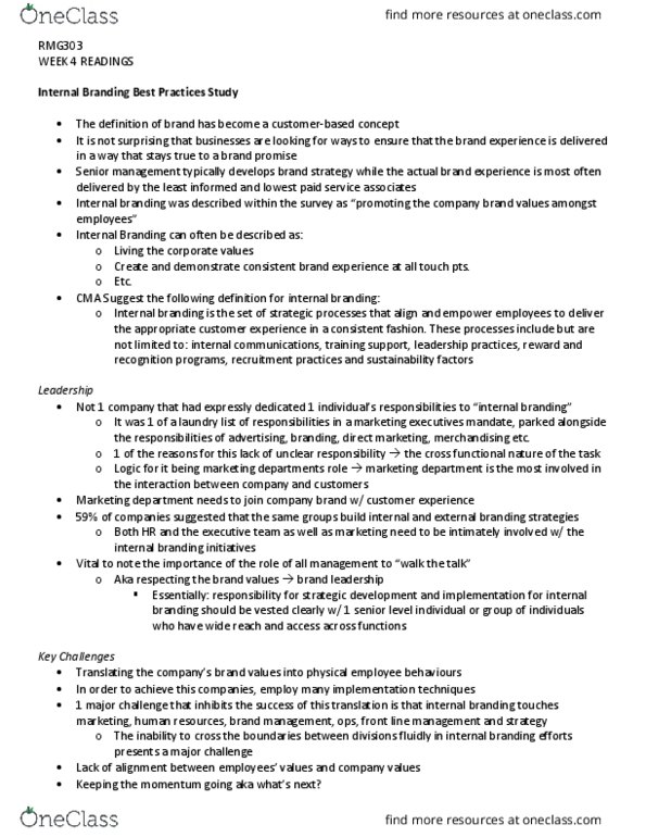 RMG 303 Chapter Notes - Chapter 4: Brand Management, Internal Communications, Direct Marketing thumbnail