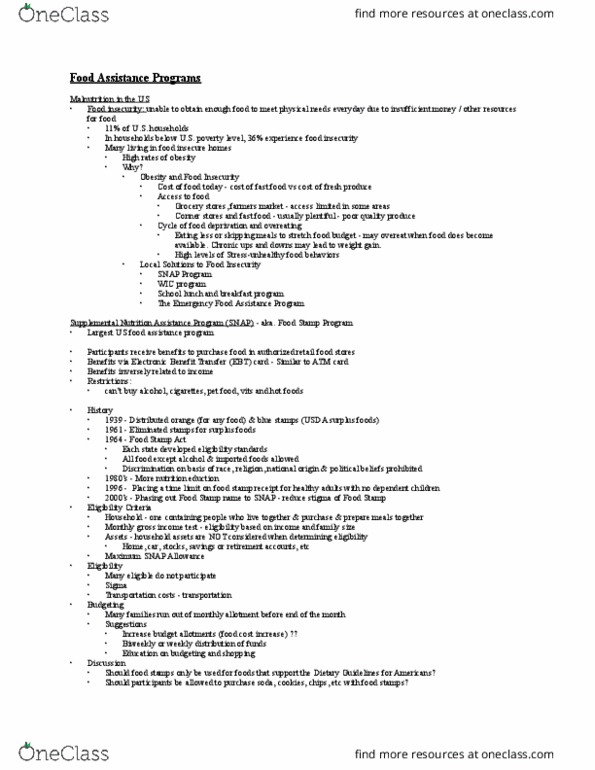 NTR 109 Lecture Notes - Lecture 4: Electronic Benefit Transfer, Supplemental Nutrition Assistance Program, School Breakfast Program thumbnail