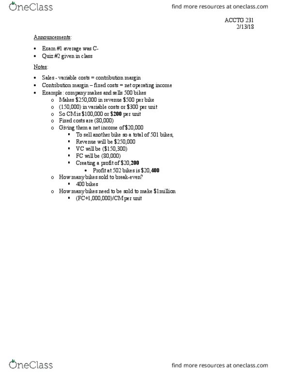 ACCTG 231 Lecture Notes - Lecture 11: Earnings Before Interest And Taxes, Contribution Margin thumbnail